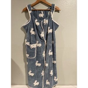 Super Soft Bunny Rabbit Fleece Bath Robe After Shower Sleeveless Snap Closure OS